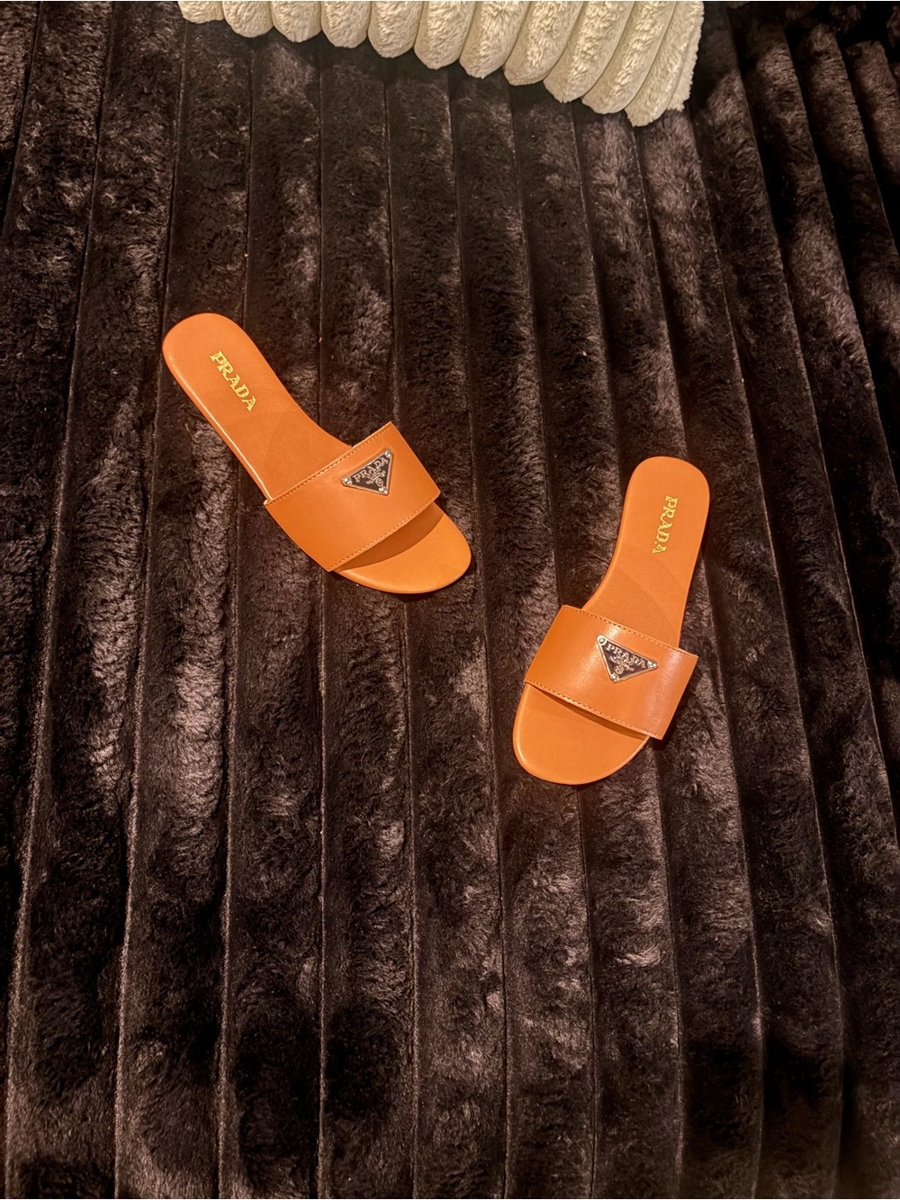 Prada Orange Leather Slide Sandals
